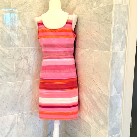 Loft Pink Multi-color Stripe Ribbed Satin Pocket Tea Dress size 8 - Picture 8 of 9